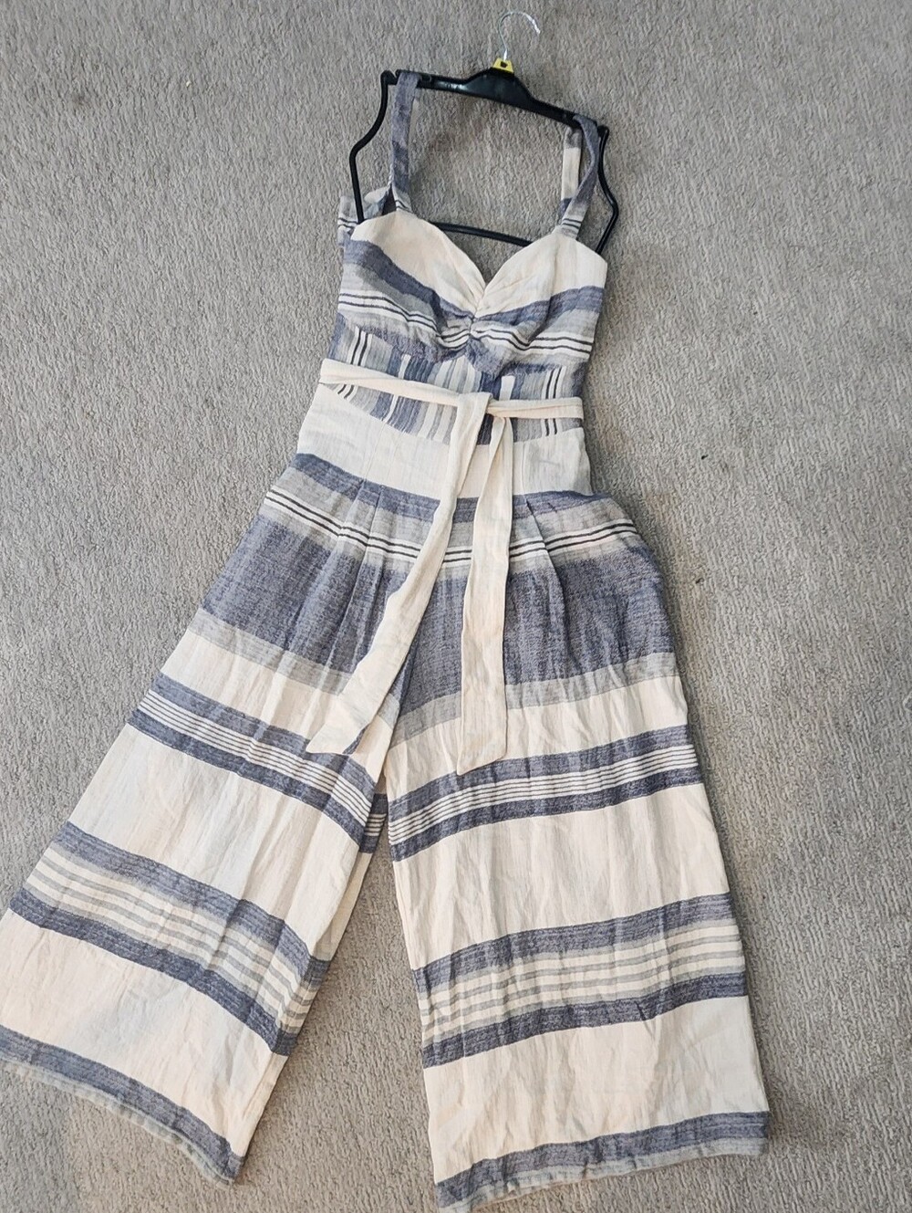 Paper Crown XS Wide Leg Jumpsuit Striped Belted Lined Boning